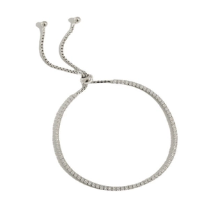 Bracciale a catena box in argento 925 con perla regolabile e zirconi quadrati incastonati