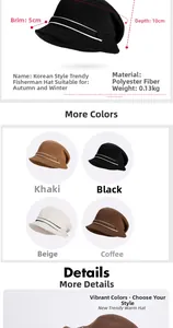 Detailed size chart and multi-color options for stylish polyester winter bucket hat