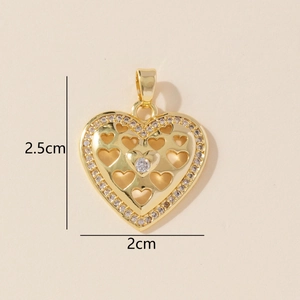 Gold openwork heart pendant with cubic zirconia inlay and 2.5cm height dimension
