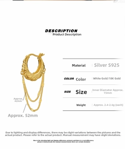 Detailed view of S925 silver 18K gold earrings with lava texture and fringe chains
