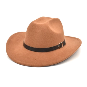 Classic brown wool felt fedora hat with wide brim and leather band shown at a 45-degree angle