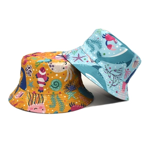 Cappello da pescatore unisex con stampe di animali marini in giallo e azzurro