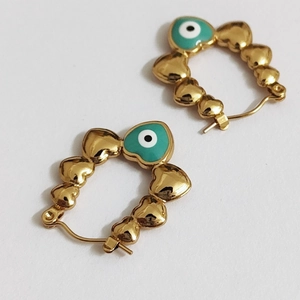 Stainless Steel Heart Evil Eye Hoop Earrings For Women Gold Plated Turquoise Enamel Heart Drip Oil Fashion Jewelry Gift