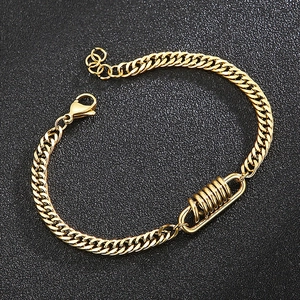 Bracciale a catena barbazzale dorata in acciaio inossidabile con tubo a spirale