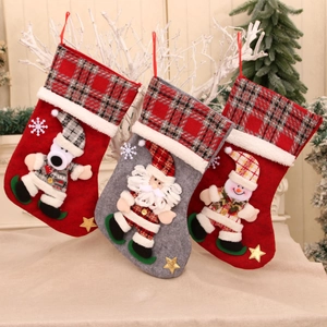 Christmas stockings set with 3D Santa, Snowman and Bear characters for holiday decoration