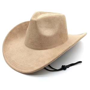Klassischer khakifarbener Cowboyhut aus Wildlederimitat mit verstellbarem Kinnriemen