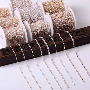 Faux Artificial Pearl Beaded Chain Copper DIY Jewelry Making KC Gold Silver Elegant Findings Components Handcrafted Craft Supply