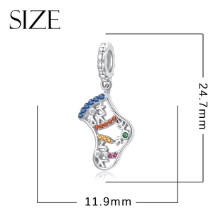 S925 sterling silver colorful Christmas stocking charm pendant with size measurements