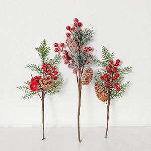 Artificial Christmas Berry Branches Frosted Pine Cones Picks For Tree Wreath DIY Festive Home Decor Ornaments