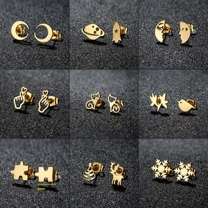 Geometric Stainless Steel Stud Earrings Heart Moon Cat Snowflake Shape Minimalist Daily Jewelry Gift For Women