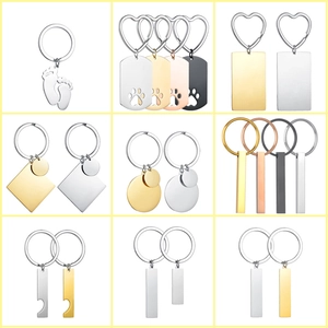 Minimalist Stainless Steel Keychain Mirror Polished Blank Tag Heart Hook Geometry Shapes For Gift