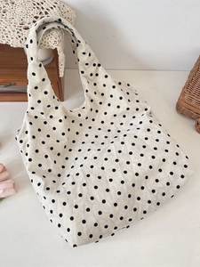 Polka dot canvas tote bag for women, large capacity Korean style minimalist shoulder bag