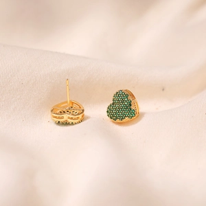 18K gold-plated heart studs with green pavé zircon crystals shown from front and back