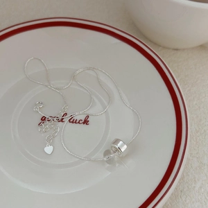 Minimalist S925 sterling silver chain necklace with cylinder and heart pendant