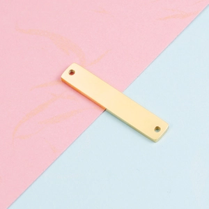 Polished gold stainless steel rectangular tag with dual holes for DIY jewelry making
