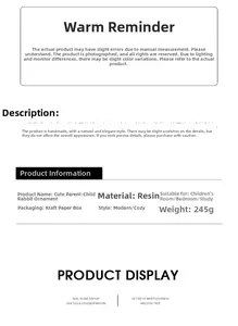 Detailed specifications of modern resin rabbit statues including weight and material info