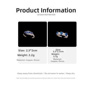 Spécifications détaillées de bagues en cuivre avec zircons bleus et design ajustable