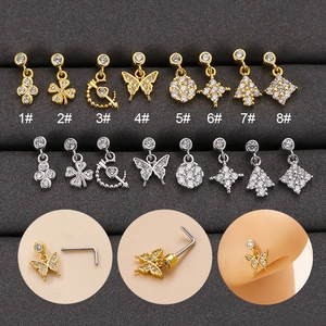 Clou De Nez Pendentif Papillon Zircon Acier Inoxydable Tige En L Bijoux De Piercing Pour Femmes Mode Fin