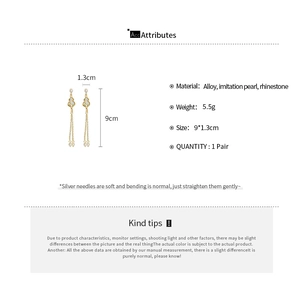 Detailed dimensions of the gold gourd earrings with long pearl tassels and crystal stones