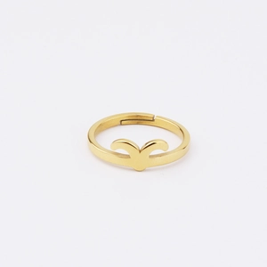 Macro shot of 18k gold plated stainless steel open ring with zodiac geometric pattern
