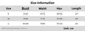 Detailed size chart for deep V halter neck maxi dress with bust and waist measurements
