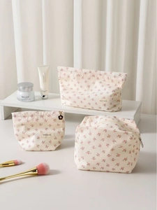 Trousse De Maquillage Fleurie En Toile Organisateur Cosmétique Grande Capacité Pochette De Voyage Fermeture Éclair