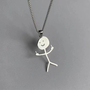 Stick Figure Pendant Necklace Funny Middle Finger Graffiti Style Stainless Steel Jewelry For Halloween Unisex Gift