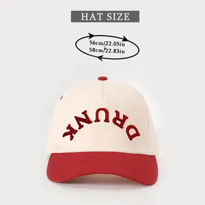 Size chart showing head circumference 56-58cm for embroidered color block baseball cap