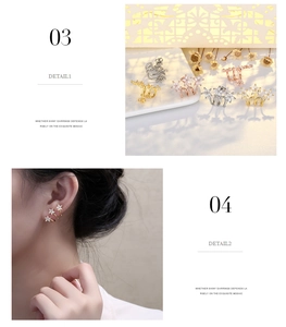 Detailed view of micro-pave star stud earrings set in gold, silver, and rose gold