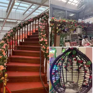 Artificial rose vine garland with pink and red flowers for wedding and home decoration