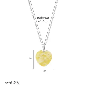 Detail view of heart-shaped natural stone pendant with 40+5cm stainless steel O-chain