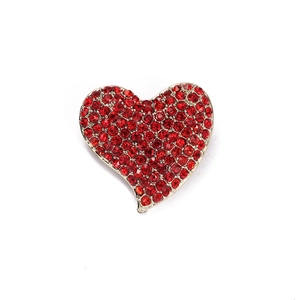 Elegant heart-shaped brooch featuring red faceted rhinestones and golden alloy finish