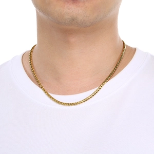 Close-up of golden Franco chain necklace for men made of durable stainless steel material