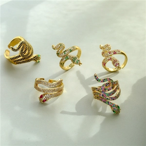 Adjustable snake rings in 18K gold plating with colorful micro-paved zircon stones