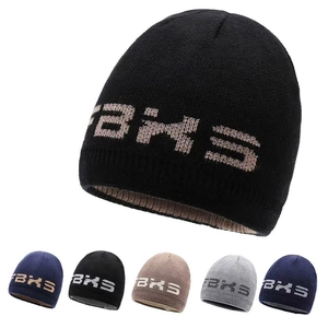 Berretto in Maglia Invernale Caldo Unisex Streetwear con Motivo a Lettere in Acrilico a Doppio Strato per Sci ed Escursionismo