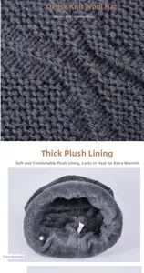Detail of winter knit hat featuring thick inner fleece lining for warmth and wind protection