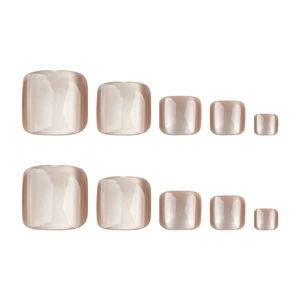Brown cat-eye press-on toenails in champagne finish, 10-piece set with pearlescent glow