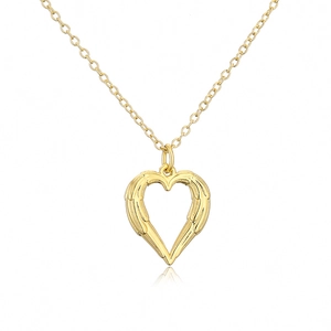 18K gold plated necklace featuring a heart and angel wing pendant with zircon accents