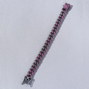 Hip hop black metal Cuban chain bracelet with sparkling pink rhinestones and dragon clasp