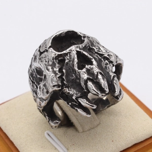 Vintage gothic skull ring for men with beast fang claws in antique stainless steel