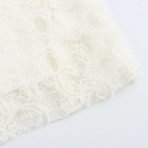 Elegant French style deep V-neck sleeveless white lace dress with floral pattern