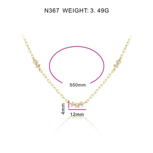Macro shot of gold-plated necklace N367 showing size dimensions and micro-set cubic zirconia
