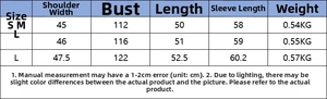 Size guide table for women's stand collar jacket showing bust, length and sleeve measurements