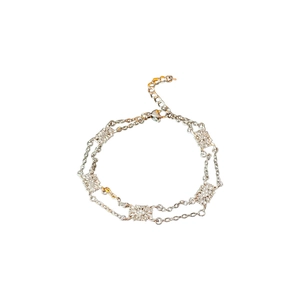 Vintage silver hollow flower square double-layer bracelet with adjustable chain design