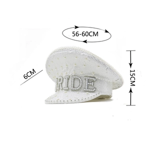 White sequins bride captain hat with pearls and rhinestone Bride lettering 56-60cm