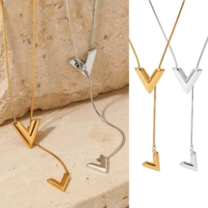Minimalist V Shape Pendant Necklace Stainless Steel Snake Chain Y Style Elegant Jewelry For Women