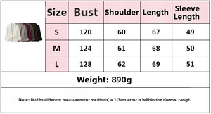 Size guide for fur patchwork wool jacket including bust, shoulder, length, and sleeve measurements