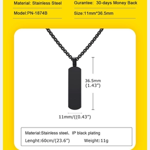 Black stainless steel dog tag necklace with 60cm ball chain and IP plating