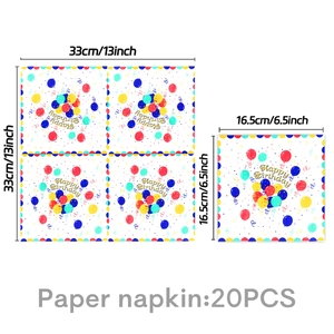 20PCS colorful balloon birthday paper napkins with Happy Birthday print and 33cm size