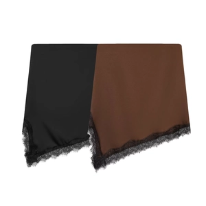 Gonna Midi In Raso Con Bordo In Pizzo Asimmetrica Vita Alta Spacco Laterale Stile Streetwear Sexy Per Donna